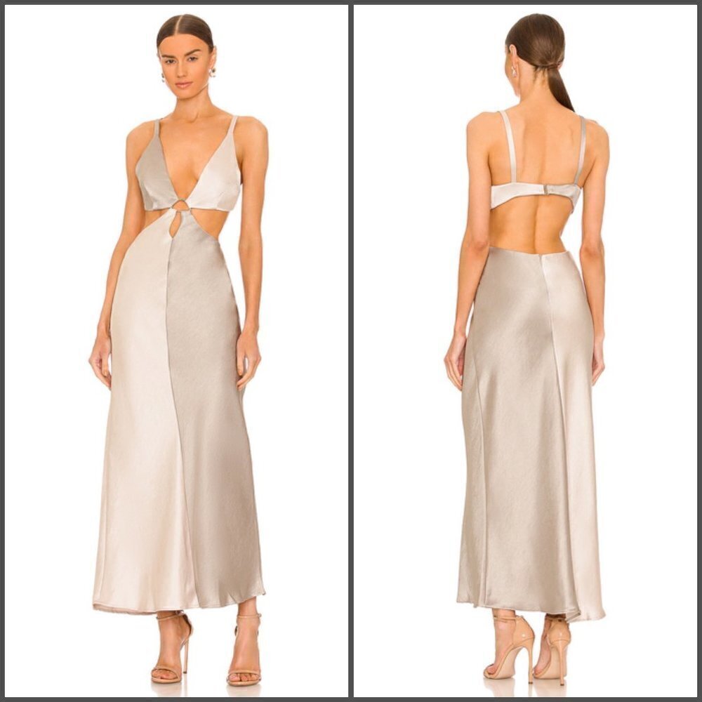 💕BEC + BRIDGE💕 Felix V Maxi Dress ~ Satin Cutout Stone Multi-Color US 4 NWT